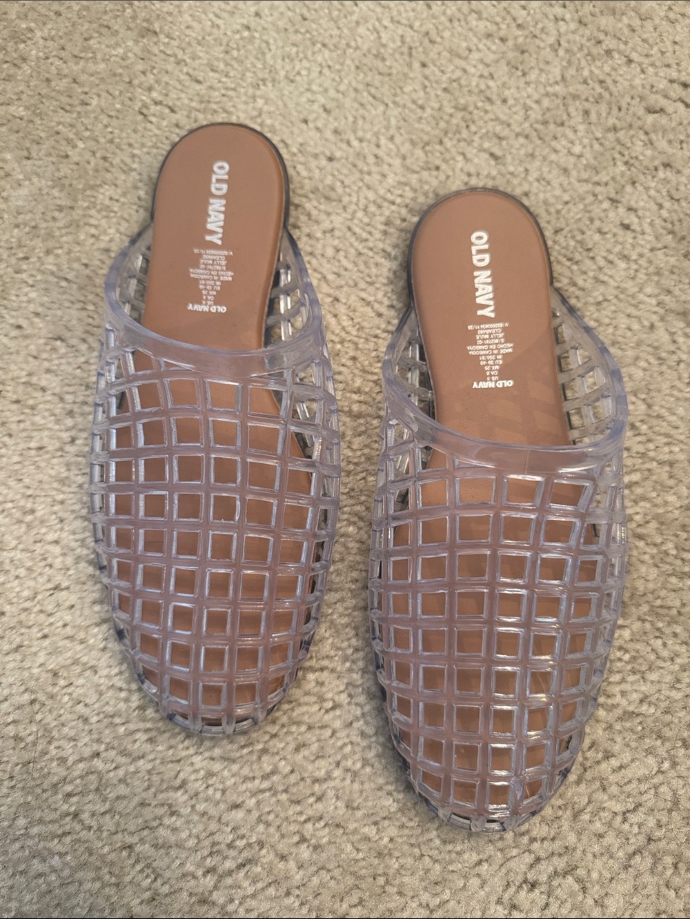 Old Navy Transparent Grid Slide Jelly Mules with Tan Footbed